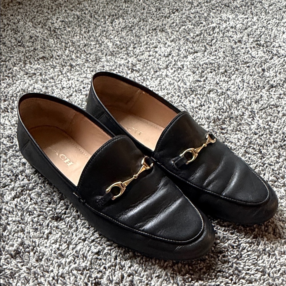 Coach Black Leather Horsebit Slip-On Loafers